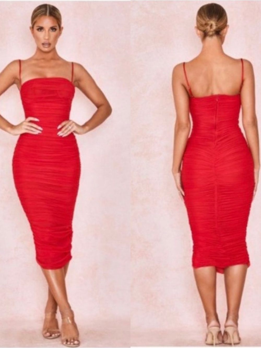 House of CB London Sirene Gathered Organza Mesh Dress Red Size XS